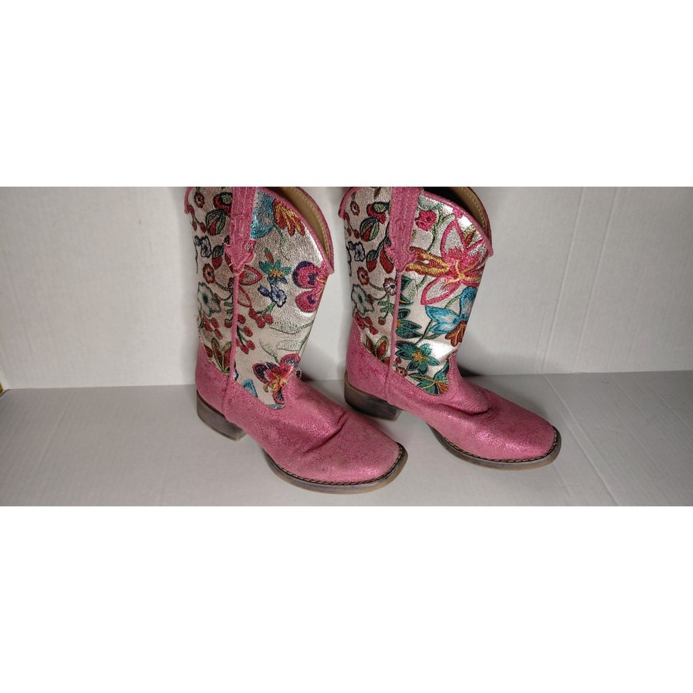 Roper Girl Floral Metallic Cowboy Boots Boho-Chic Wester Glamour Romance Size 2.